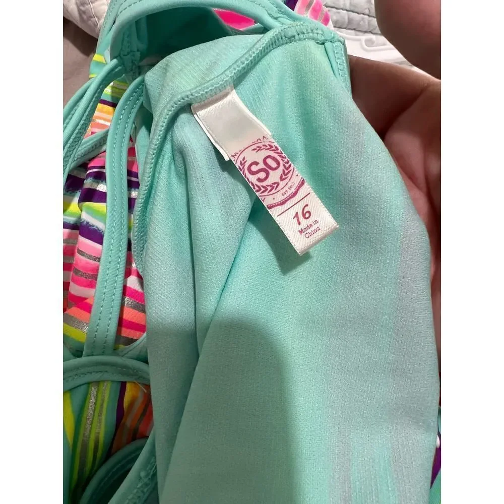 Girls One Piece Swimsuit Shiny Stripes Back Cross-Straps‎